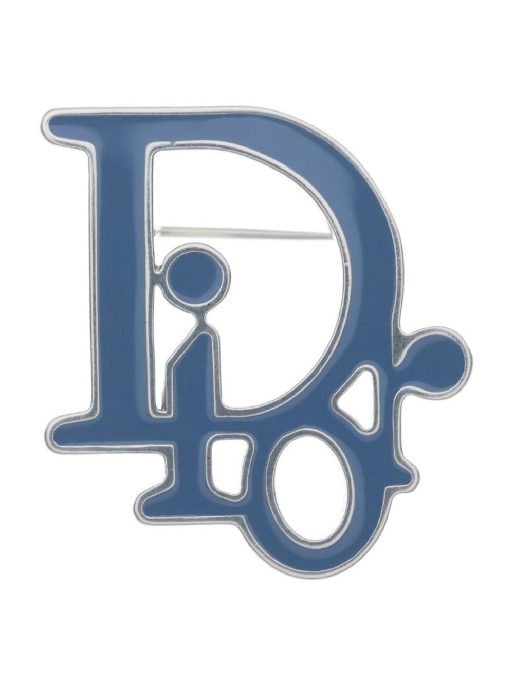 Dior Oblique Broach Metal Brooch Silver Blue